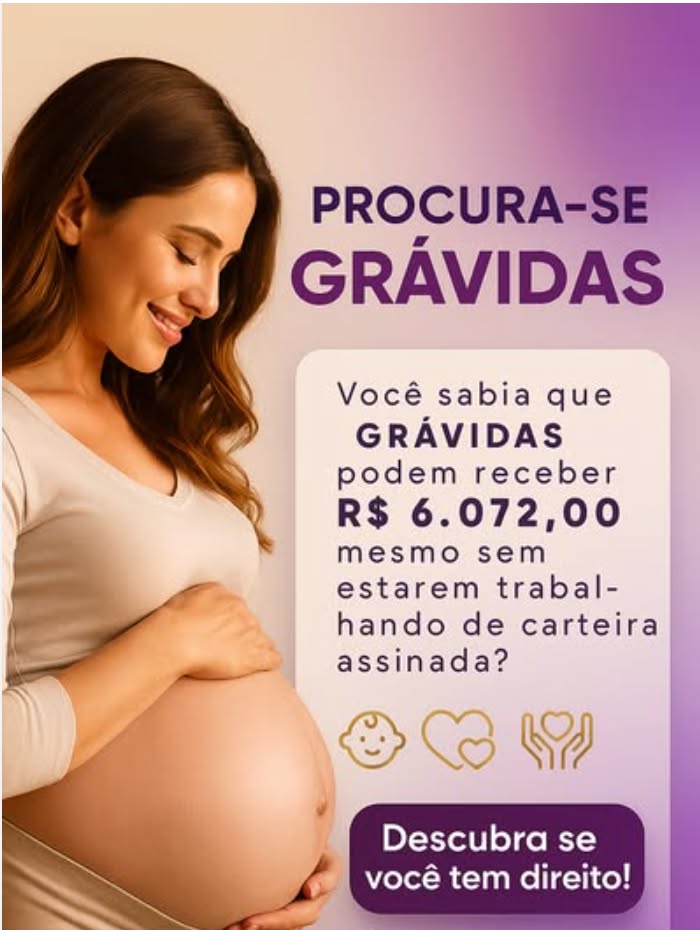 Peça roxa com gestante e headline Procura-se grávidas